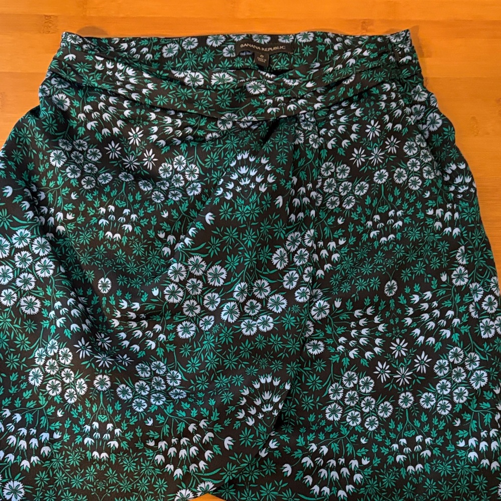 Banana Republic Black Floral Midi Skirt with Green & Light Blue Print